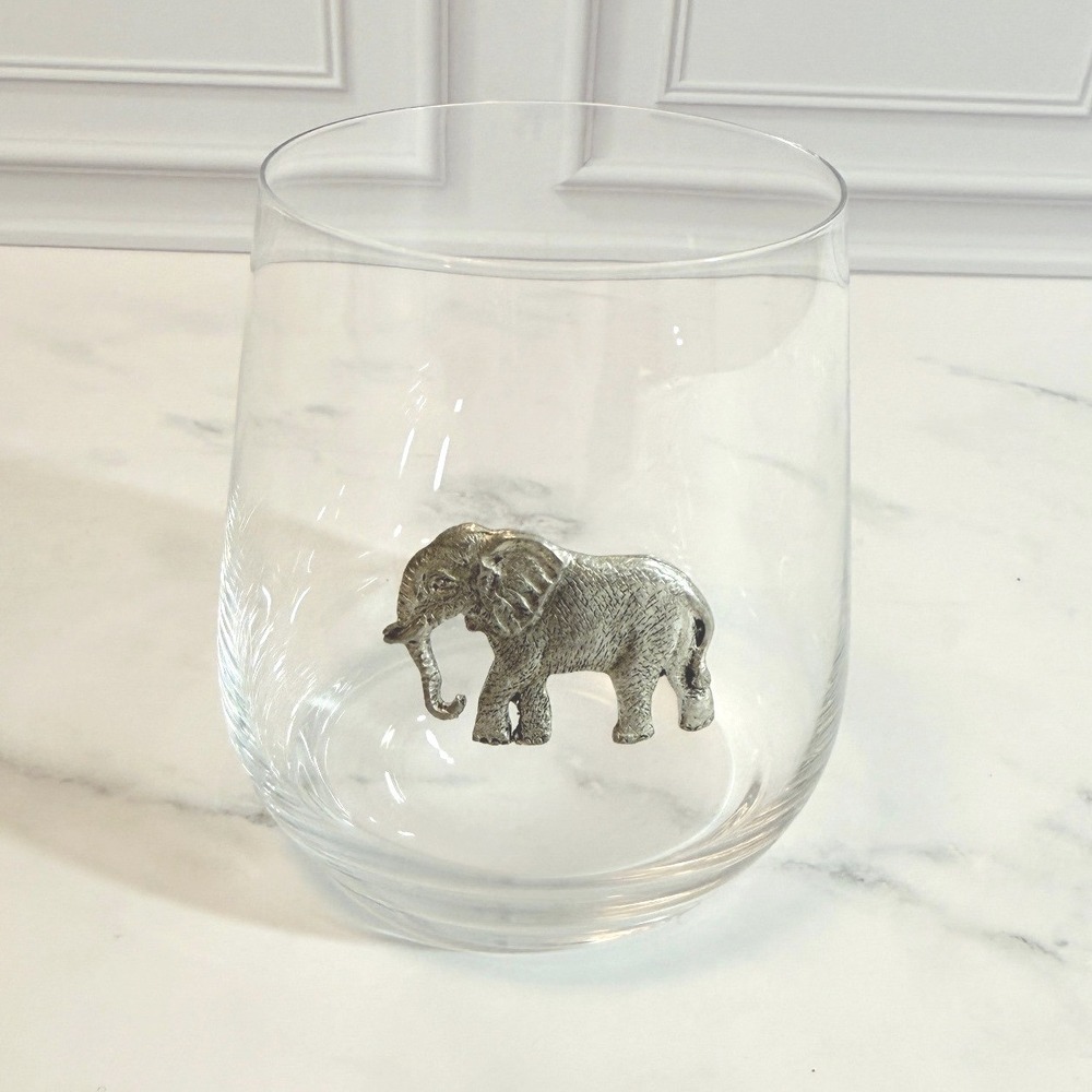 Menagerie Pewter Elephant Stemless Wine Cognac Glass 4" X 3"